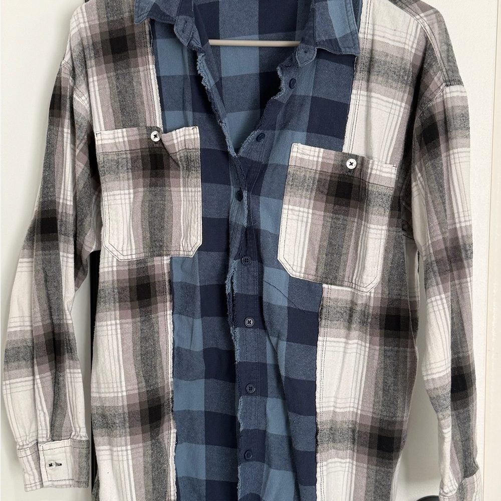 Forever 21 Blue, Black & White Plaid Casual Shirt